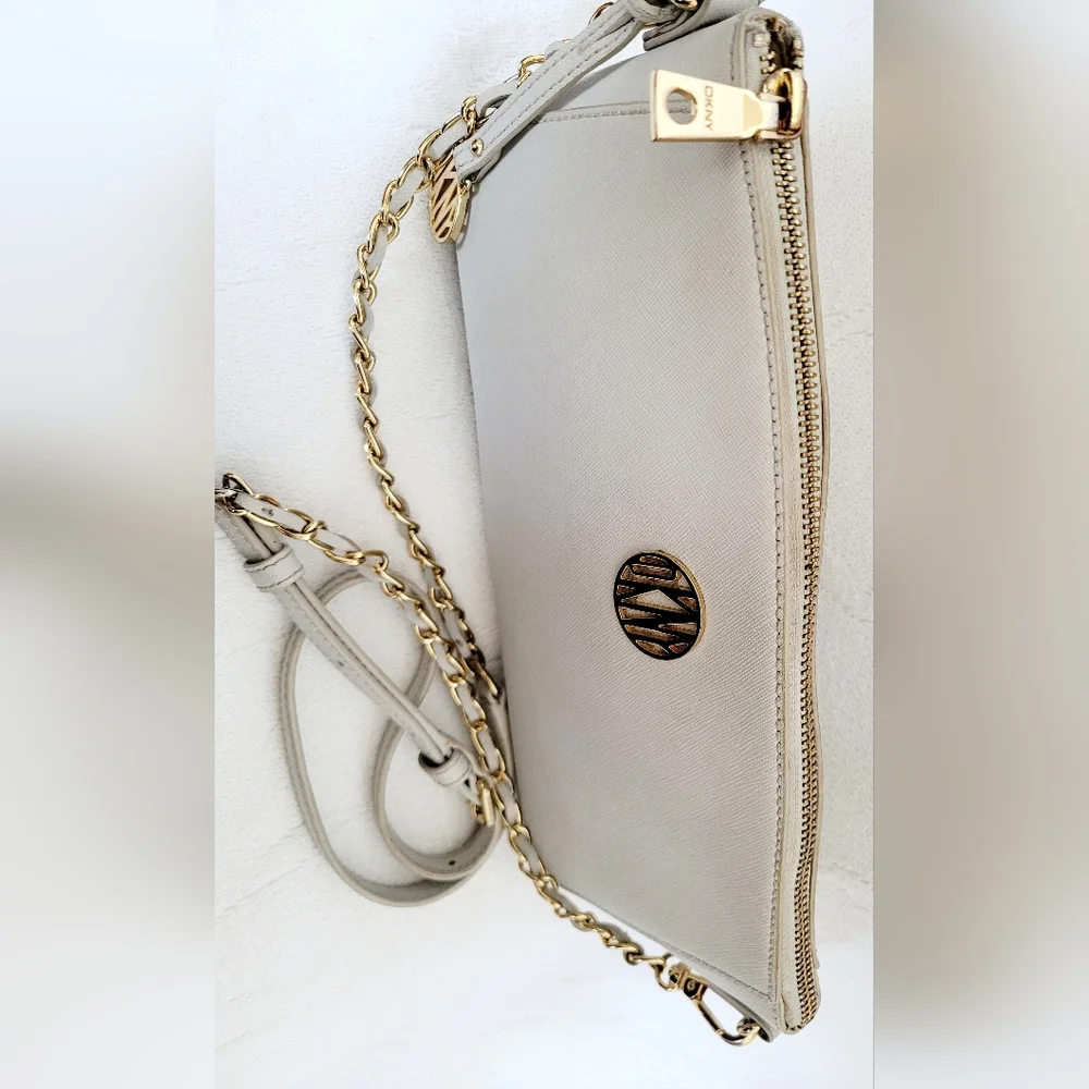 DKNY Bryant Park 100%Cow Saffiano Leather Crossbody Bag Taupe Gray 11
